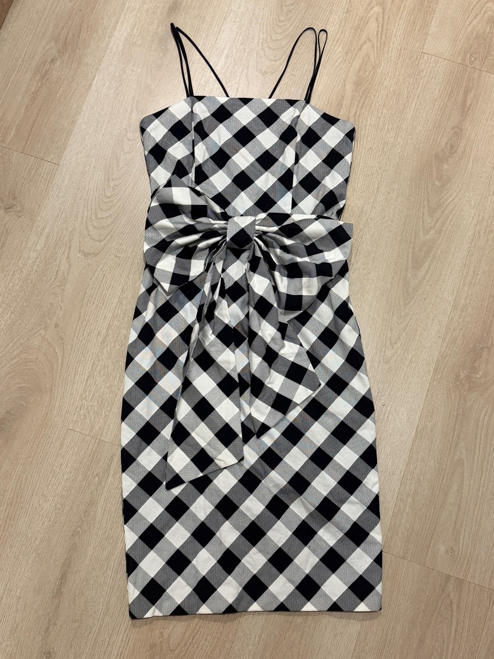 White House Black Market Black & White Check Mini Dress with Front Bow